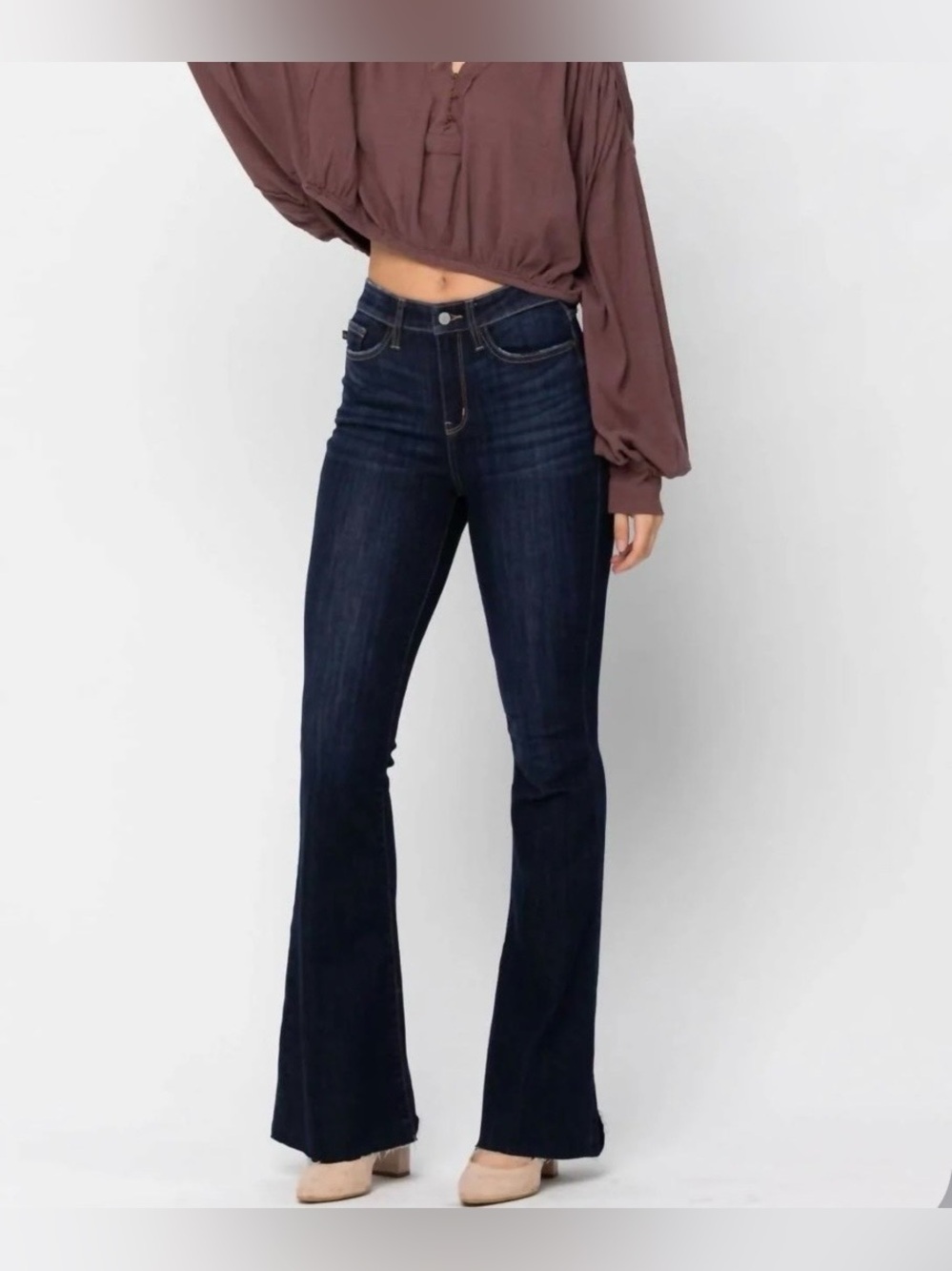 NWT Judy Blue High Waist Raw Hem Flare Jeans Dark Wash - Size 11 / 30